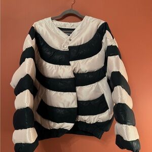 Stylish Dark Green and White Striped Namesake Men’s Jacket